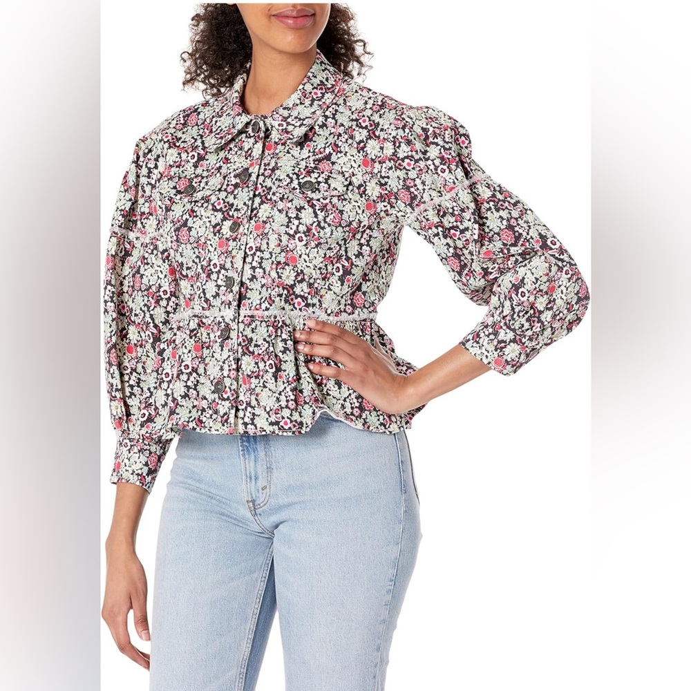 $395 Cinq à Sept Women’s Party Print Lizzie Jacket in Powder Blue Multi Size 2